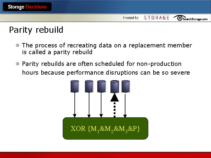 Parity rebuild RAID Parity Rebuild l The process of recreating data on a replacement