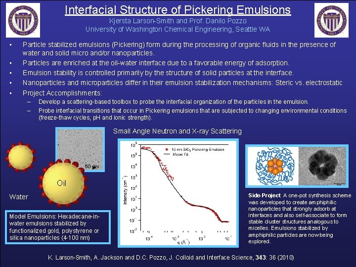 Interfacial Structure of Pickering Emulsions Kjersta Larson-Smith and Prof. Danilo Pozzo University of Washington