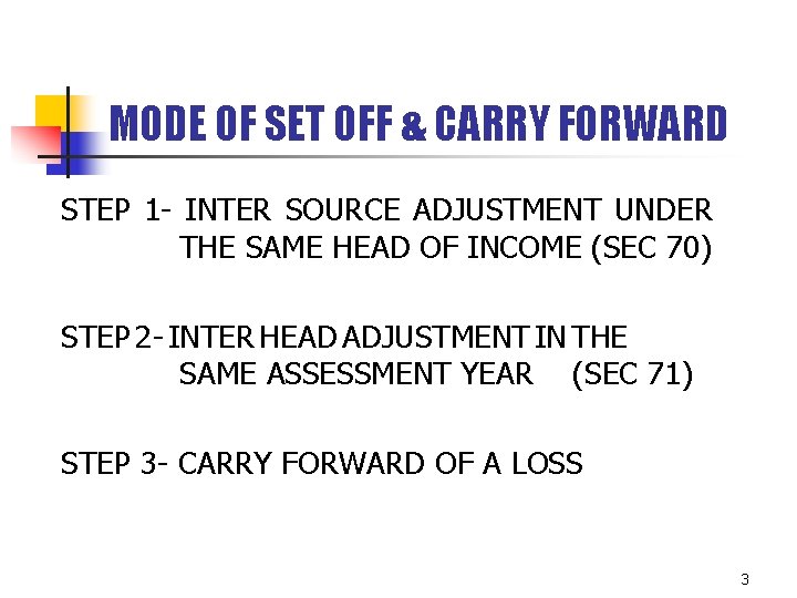 MODE OF SET OFF & CARRY FORWARD STEP 1 - INTER SOURCE ADJUSTMENT UNDER MODE OF SET OFF & CARRY FORWARD STEP 1 - INTER SOURCE ADJUSTMENT UNDER