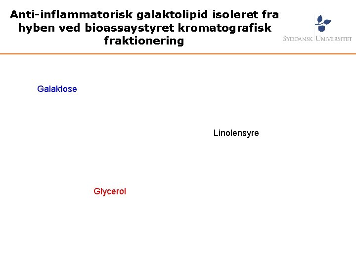 Anti-inflammatorisk galaktolipid isoleret fra hyben ved bioassaystyret kromatografisk fraktionering Galaktose Linolensyre Glycerol 