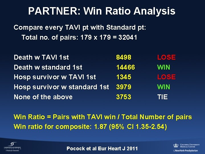 PARTNER: Win Ratio Analysis Compare every TAVI pt with Standard pt: Total no. of
