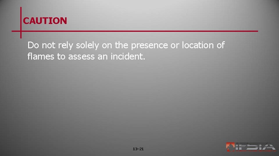 CAUTION Do not rely solely on the presence or location of flames to assess
