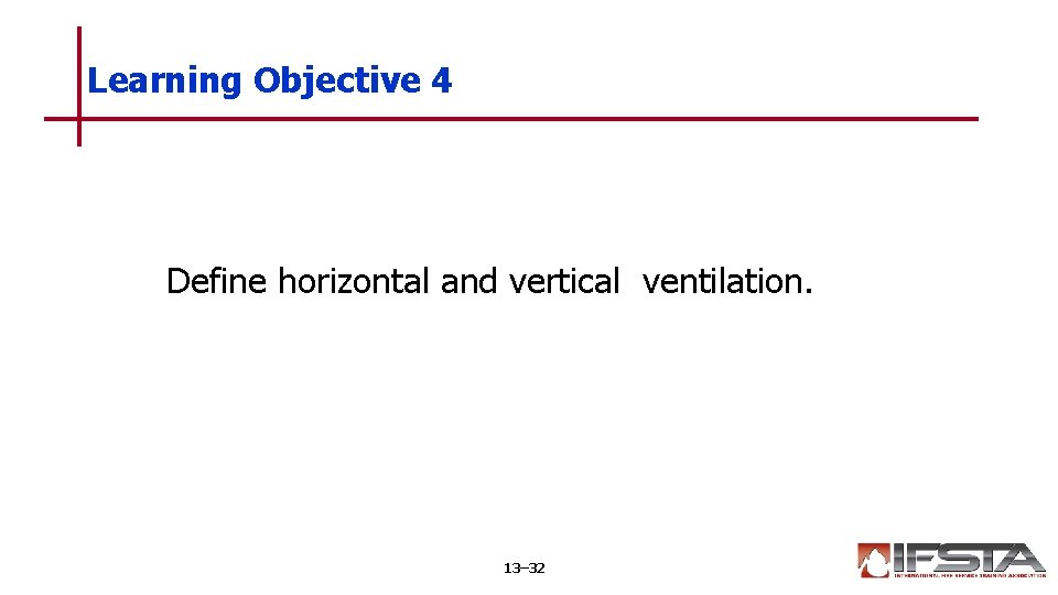 Learning Objective 4 Define horizontal and vertical ventilation. 13– 32 
