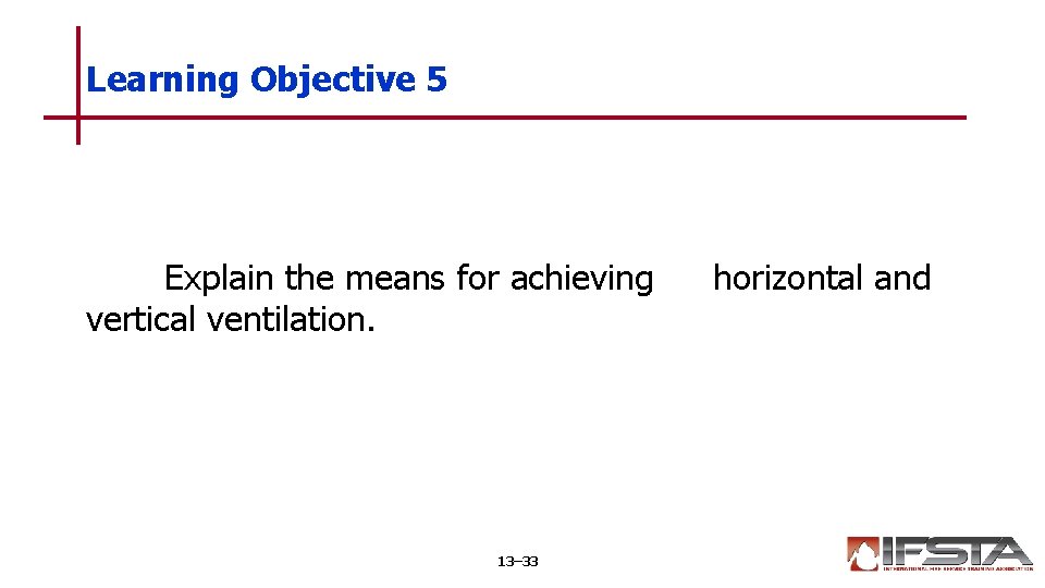 Learning Objective 5 Explain the means for achieving vertical ventilation. 13– 33 horizontal and