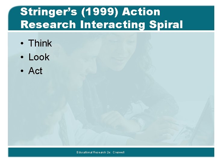 Stringer’s (1999) Action Research Interacting Spiral • Think • Look • Act Educational Research