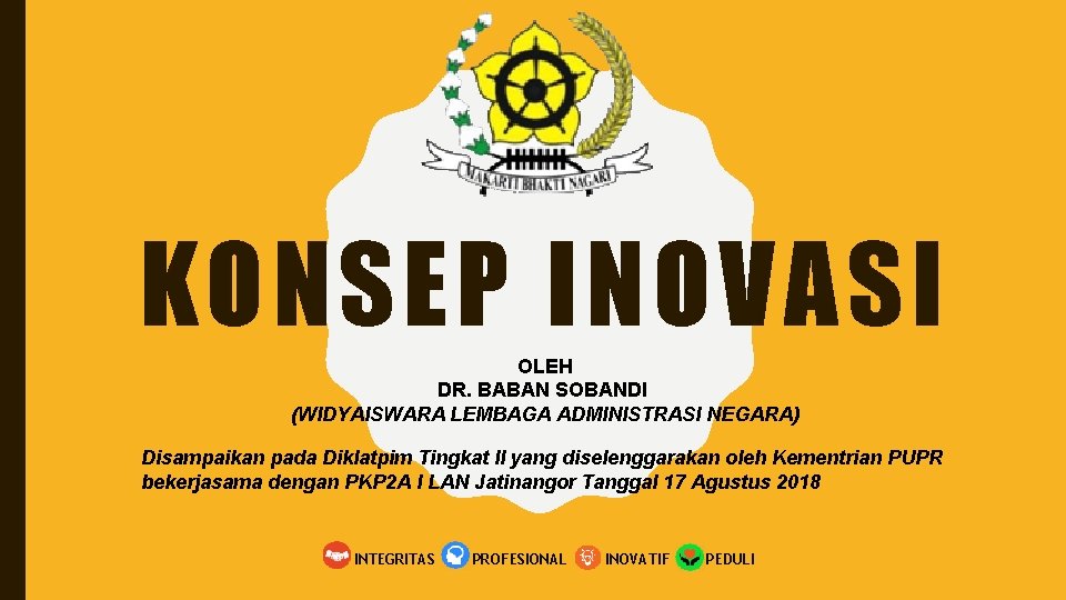KONSEP INOVASI OLEH DR. BABAN SOBANDI (WIDYAISWARA LEMBAGA ADMINISTRASI NEGARA) Disampaikan pada Diklatpim Tingkat