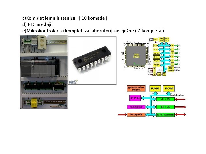 c)Komplet lemnih stanica ( 10 komada ) d) PLC uređaji e)Mikrokontrolerski kompleti za laboratorijske