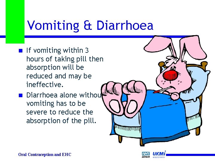 Vomiting & Diarrhoea If vomiting within 3 hours of taking pill then absorption will