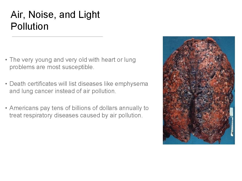 Air, Noise, and Light Pollution • The very young and very old with heart