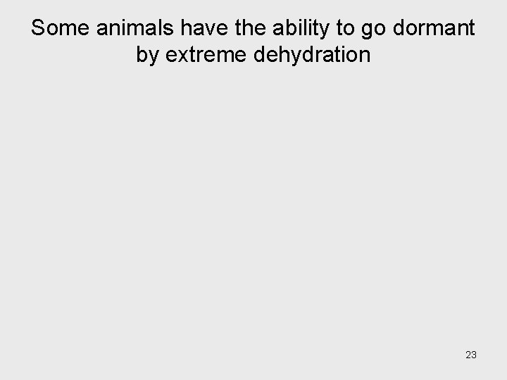 Some animals have the ability to go dormant by extreme dehydration 23 