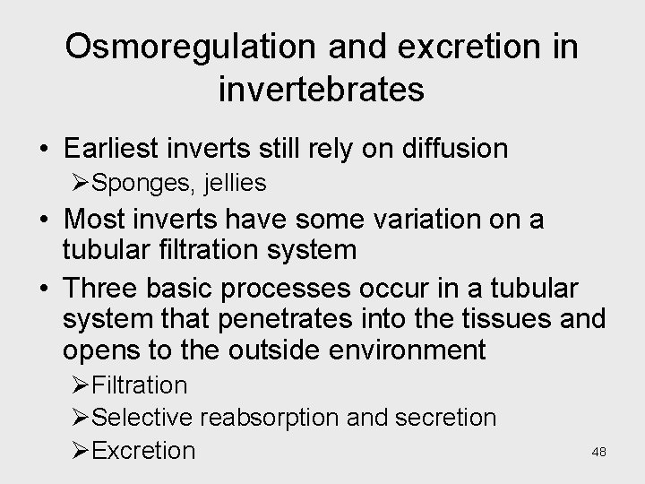 Osmoregulation and excretion in invertebrates • Earliest inverts still rely on diffusion ØSponges, jellies