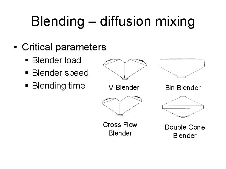 Blending – diffusion mixing • Critical parameters § Blender load § Blender speed §