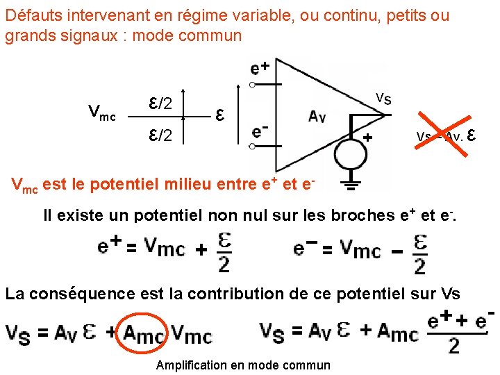 Défauts intervenant en régime variable, ou continu, petits ou grands signaux : mode commun