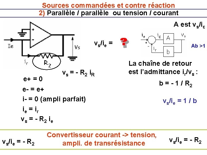 Sources commandées et contre réaction 2) Parallèle / parallèle ou tension / courant A