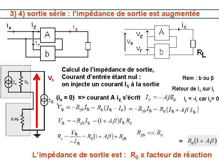 3) 4) sortie série : l’impédance de sortie est augmentée Vs Calcul de l’impédance