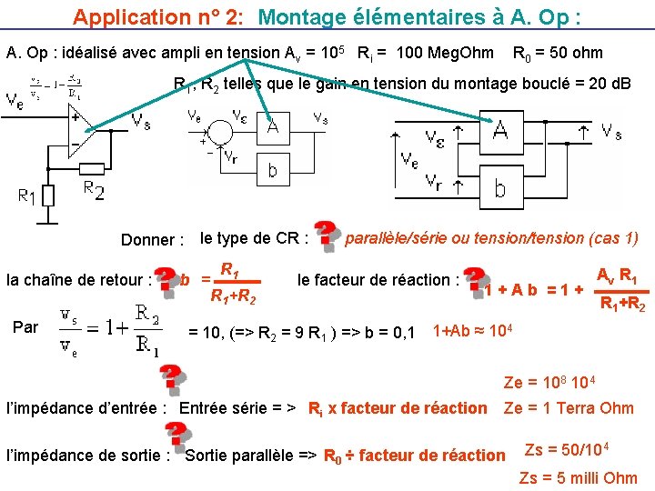 Application n° 2: Montage élémentaires à A. Op : idéalisé avec ampli en tension