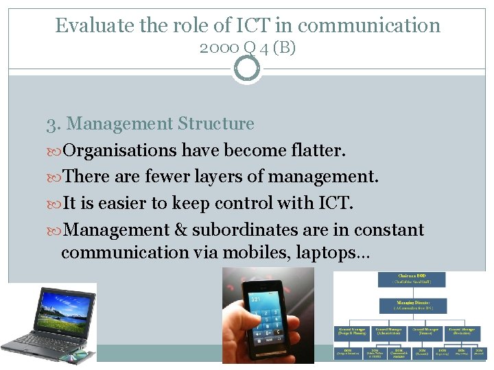 Evaluate the role of ICT in communication 2000 Q 4 (B) 3. Management Structure