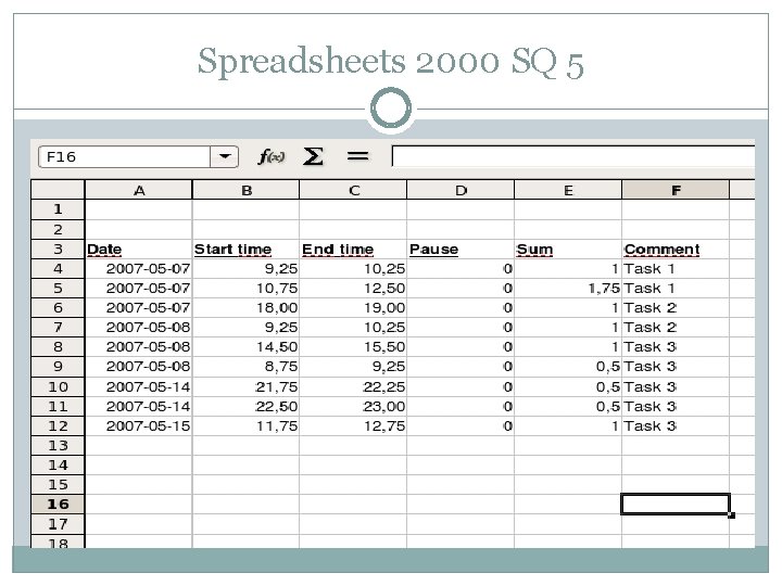 Spreadsheets 2000 SQ 5 