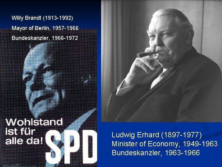 Willy Brandt (1913 -1992) Mayor of Berlin, 1957 -1966 Bundeskanzler, 1966 -1972 Ludwig Erhard