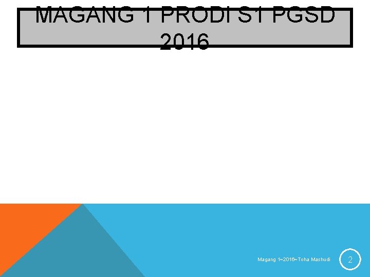 MAGANG 1 PRODI S 1 PGSD 2016 Magang 1~2016~Toha Mashudi 2 
