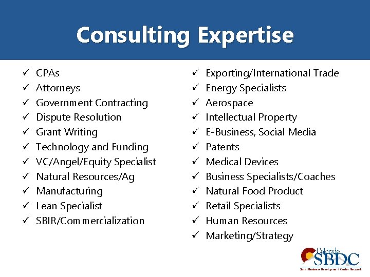 Consulting Expertise ü ü ü CPAs Attorneys Government Contracting Dispute Resolution Grant Writing Technology