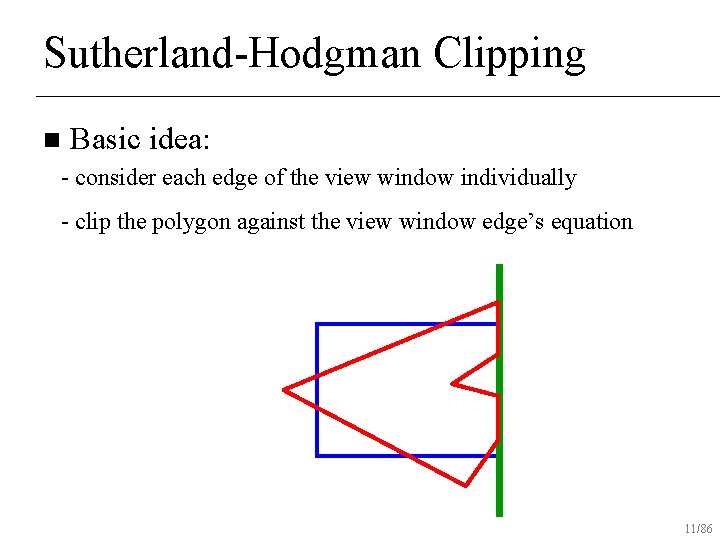 Sutherland-Hodgman Clipping n Basic idea: - consider each edge of the view window individually