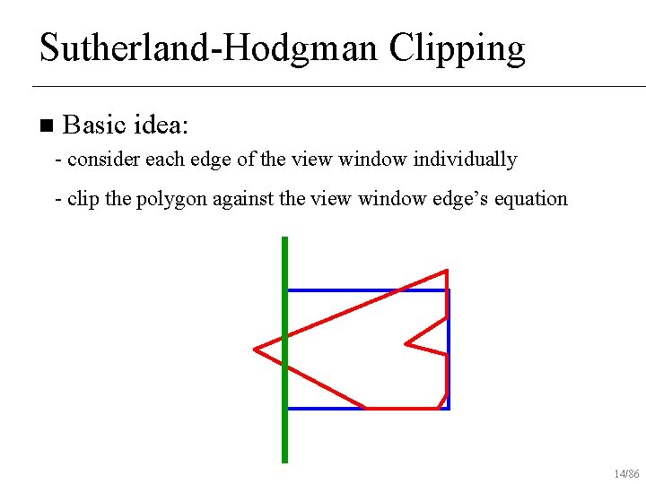 Sutherland-Hodgman Clipping n Basic idea: - consider each edge of the view window individually