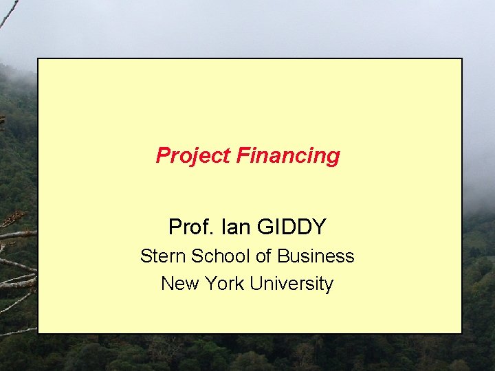 Project Financing Prof. Ian GIDDY Stern School of Business New York University 