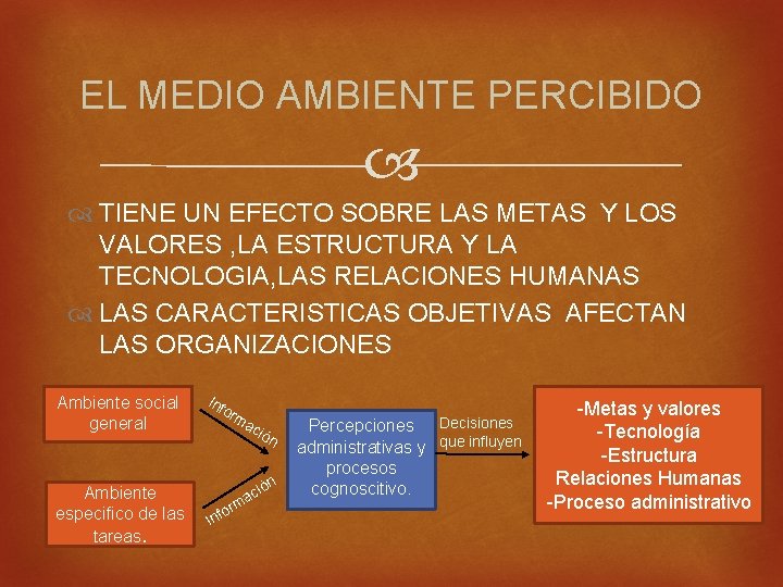 EL MEDIO AMBIENTE PERCIBIDO TIENE UN EFECTO SOBRE LAS METAS Y LOS VALORES ,