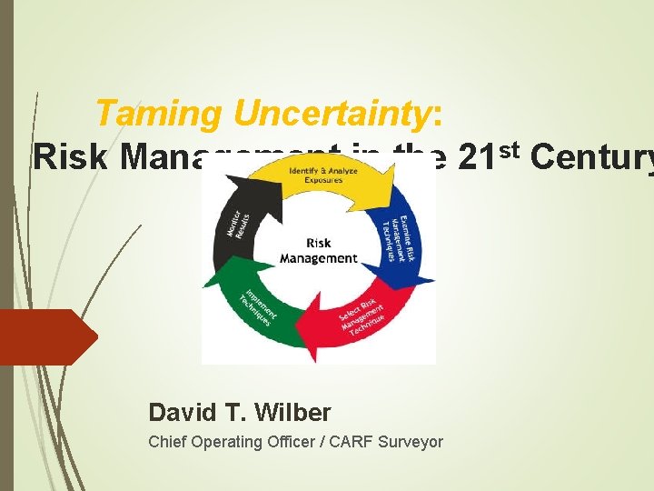 Taming Uncertainty: Risk Management in the 21 st Century David T. Wilber Chief Operating Taming Uncertainty: Risk Management in the 21 st Century David T. Wilber Chief Operating