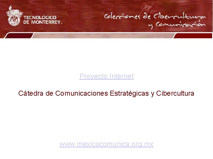 Proyecto Internet Cátedra de Comunicaciones Estratégicas y Cibercultura www. mexicocomunica. org. mx 