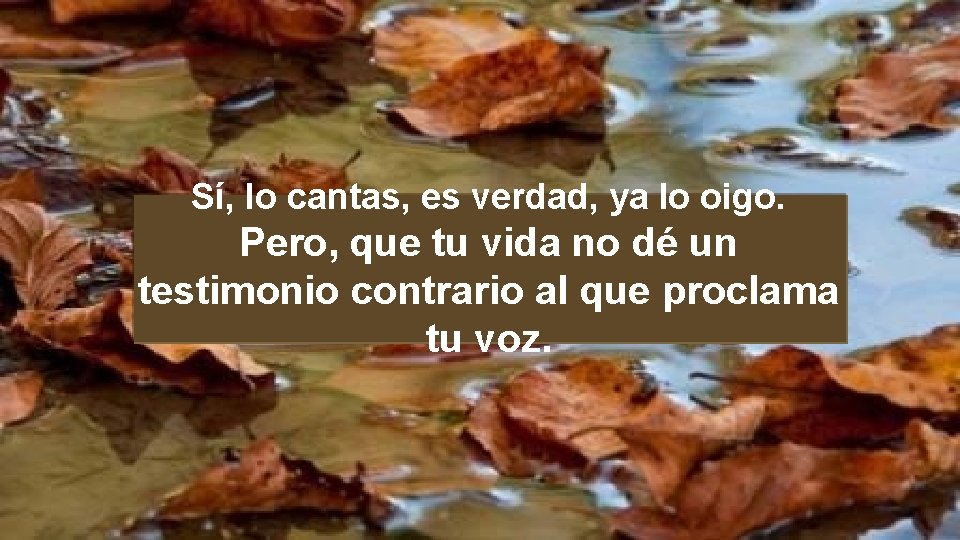 Sí, lo cantas, es verdad, ya lo oigo. Pero, que tu vida no dé