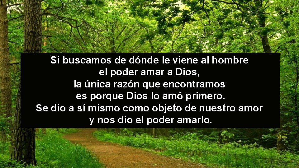 Si buscamos de dónde le viene al hombre el poder amar a Dios, la