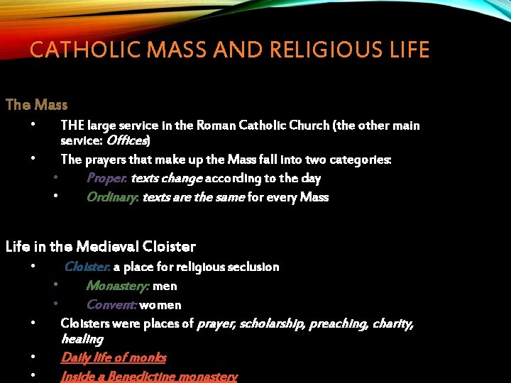 CATHOLIC MASS AND RELIGIOUS LIFE The Mass • • THE large service in the