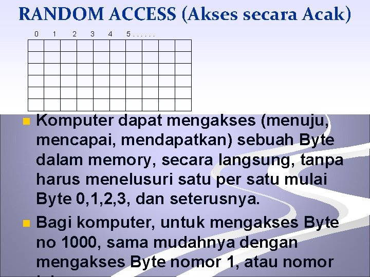 RANDOM ACCESS (Akses secara Acak) 0 n n 1 2 3 4 5. .