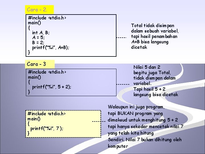 Cara - 2. #include <stdio. h> main() { int A, B; A = 5;