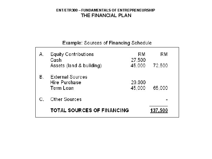 ENT/ETR 300 – FUNDAMENTALS OF ENTREPRENEURSHIP THE FINANCIAL PLAN 