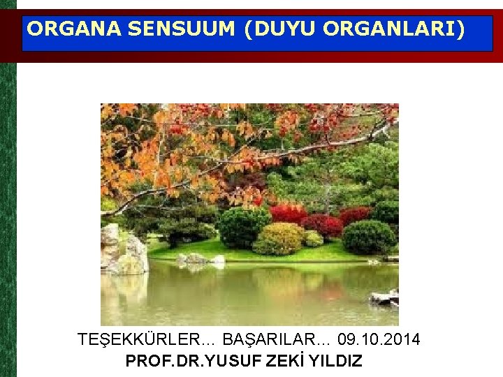 ORGANA SENSUUM (DUYU ORGANLARI) TEŞEKKÜRLER… BAŞARILAR… 09. 10. 2014 PROF. DR. YUSUF ZEKİ YILDIZ