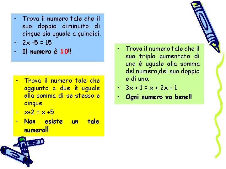  • Trova il numero tale che il suo doppio diminuito di cinque sia