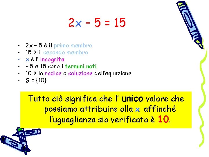 2 x – 5 = 15 • • • 2 x – 5 è