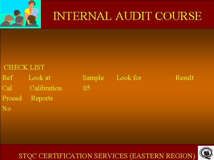 INTERNAL AUDIT COURSE CHECK LIST Ref Look at Calibration Proced Reports No Sample 05