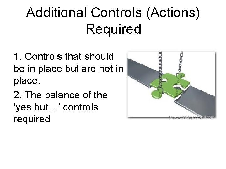Additional Controls (Actions) Required 1. Controls that should be in place but are not