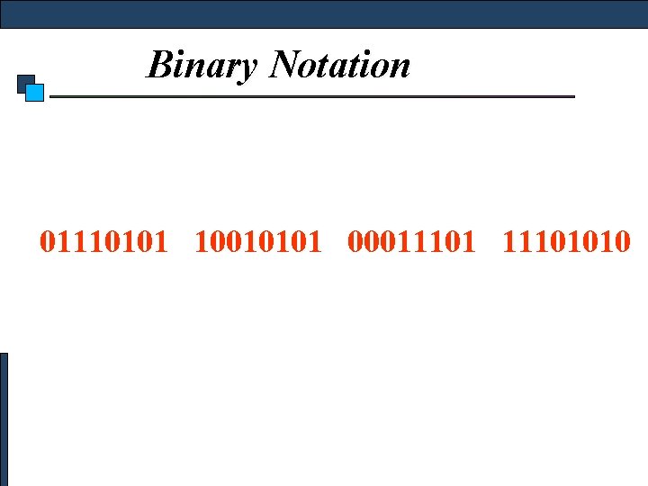 Binary Notation 01110101 10010101 00011101010 