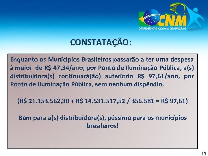 CONSTATAÇÃO: Enquanto os Municípios Brasileiros passarão a ter uma despesa à maior de R$