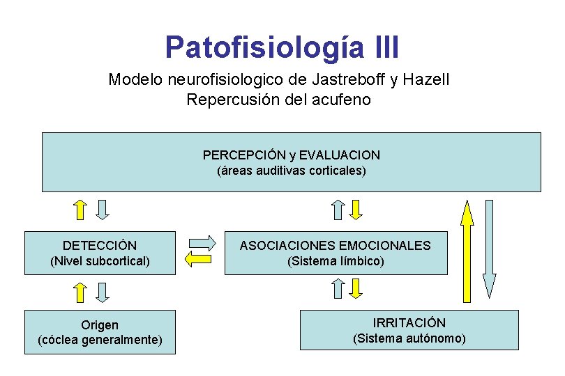 Patofisiología III Modelo neurofisiologico de Jastreboff y Hazell Repercusión del acufeno PERCEPCIÓN y EVALUACION