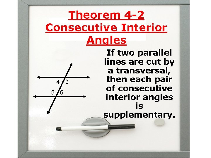 Theorem 4 -2 Consecutive Interior Angles 4 3 5 6 If two parallel lines
