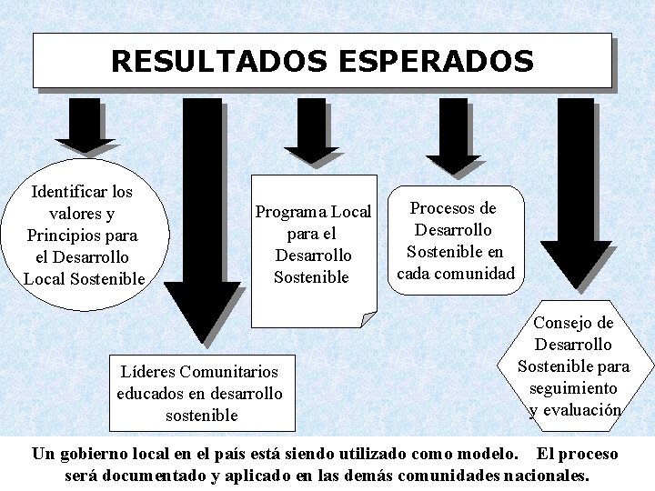 RESULTADOS ESPERADOS Identificar los valores y Principios para el Desarrollo Local Sostenible Programa Local