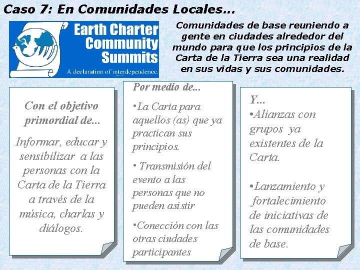 Caso 7: En Comunidades Locales. . . Comunidades de base reuniendo a gente en