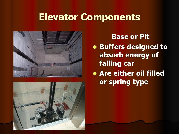 Elevator Components Base or Pit l Buffers designed to absorb energy of falling car