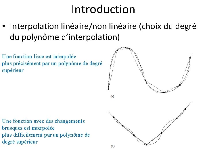 Introduction • Interpolation linéaire/non linéaire (choix du degré du polynôme d’interpolation) Une fonction lisse